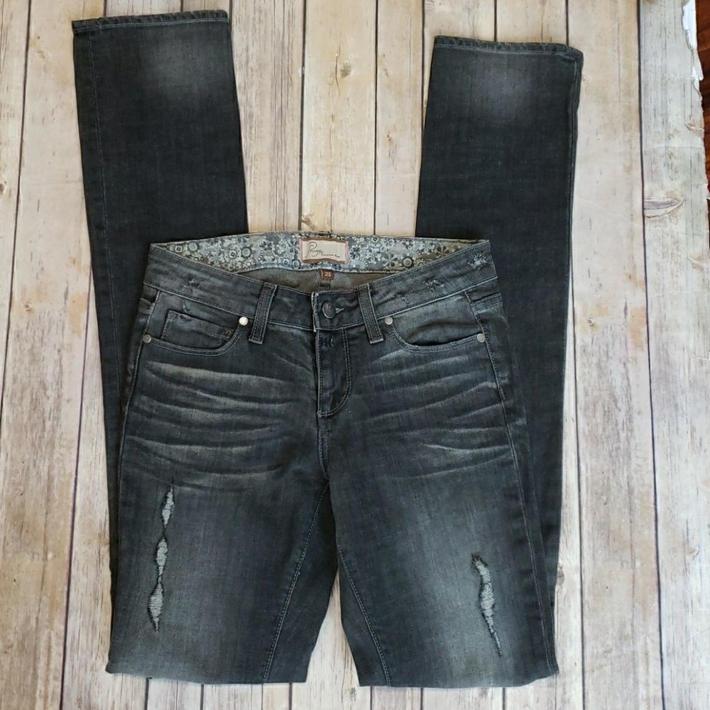 Paige Jeans Gray distressed straight leg Skyline size 25